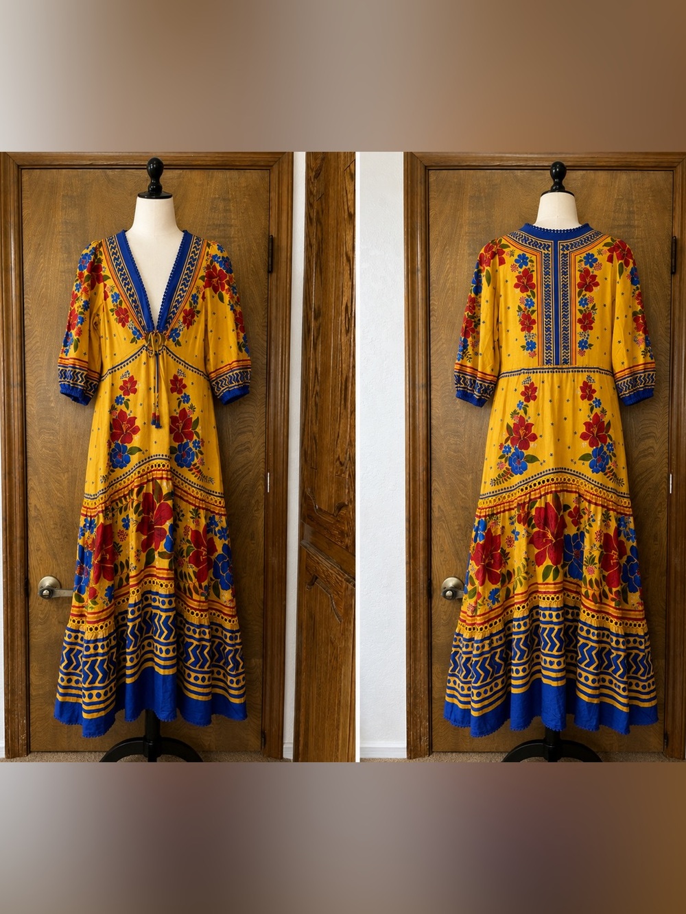 FARM Rio Yellow Floral Maxi Dress Size Small Boho Resort Vacation Yard